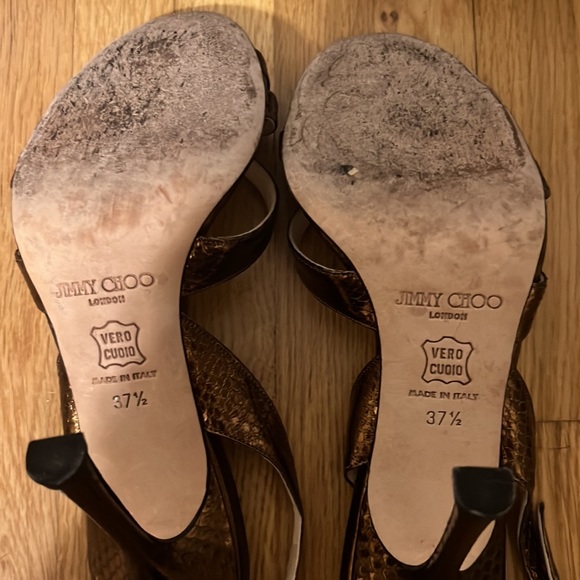 Jimmy Choo Metallic Bronze Embossed Python Leather Sling Back Heels 37.5 - Picture 5 of 5